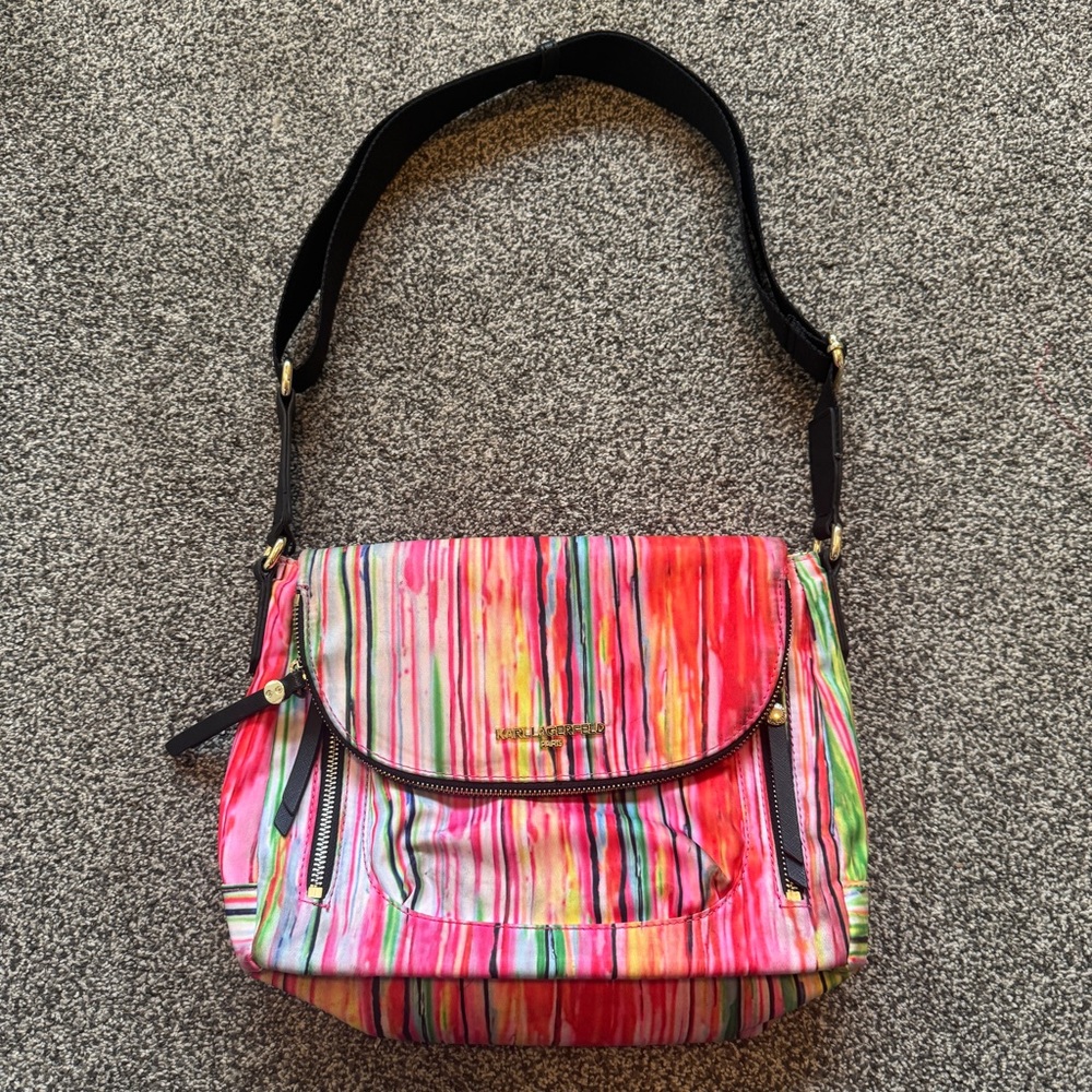 Karl Lagerfeld Paris Rainbow Striped Neon Shoulder Bag